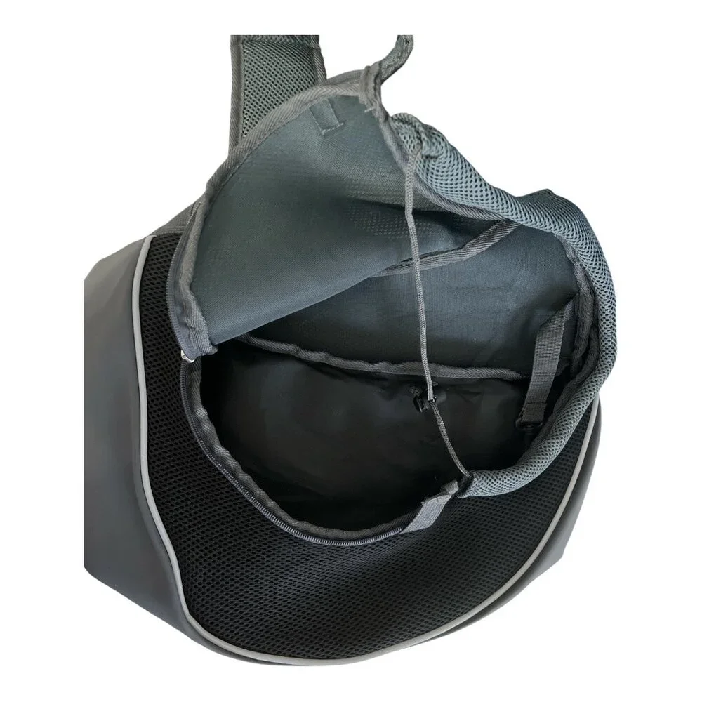Gray Mesh Pet Sling Carrier Bag for Small Dogs or Cats – Hands-Free Crossbody De